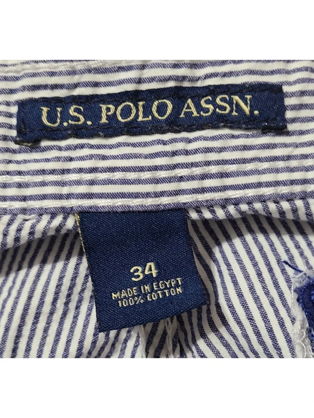 Seersucker Bermuda Shorts Mens Sz 34 Large Blue White Striped Summer Coastal EUC
